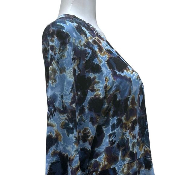 LOGO by Lori Goldstein Peplum Cardigan Womens 1X Blue Brown Floral Chiffon Trim - Picture 5 of 15